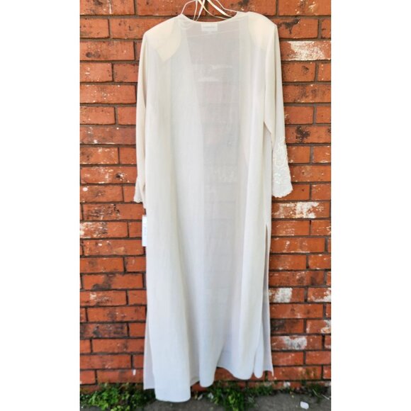 Studio I Women's Cardigan Duster Longline Sheer Cream With Beaded Sleeve - Picture 2 of 11